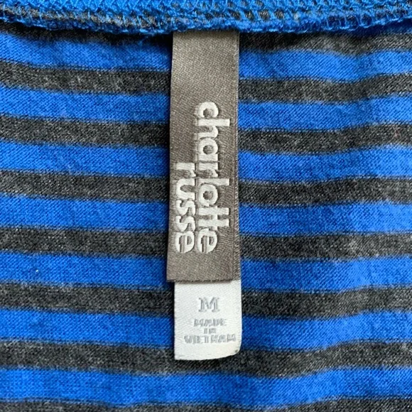 Charlotte Russe. Blue and Dark Gray Striped Top. Size Medium. - Picture 3 of 5